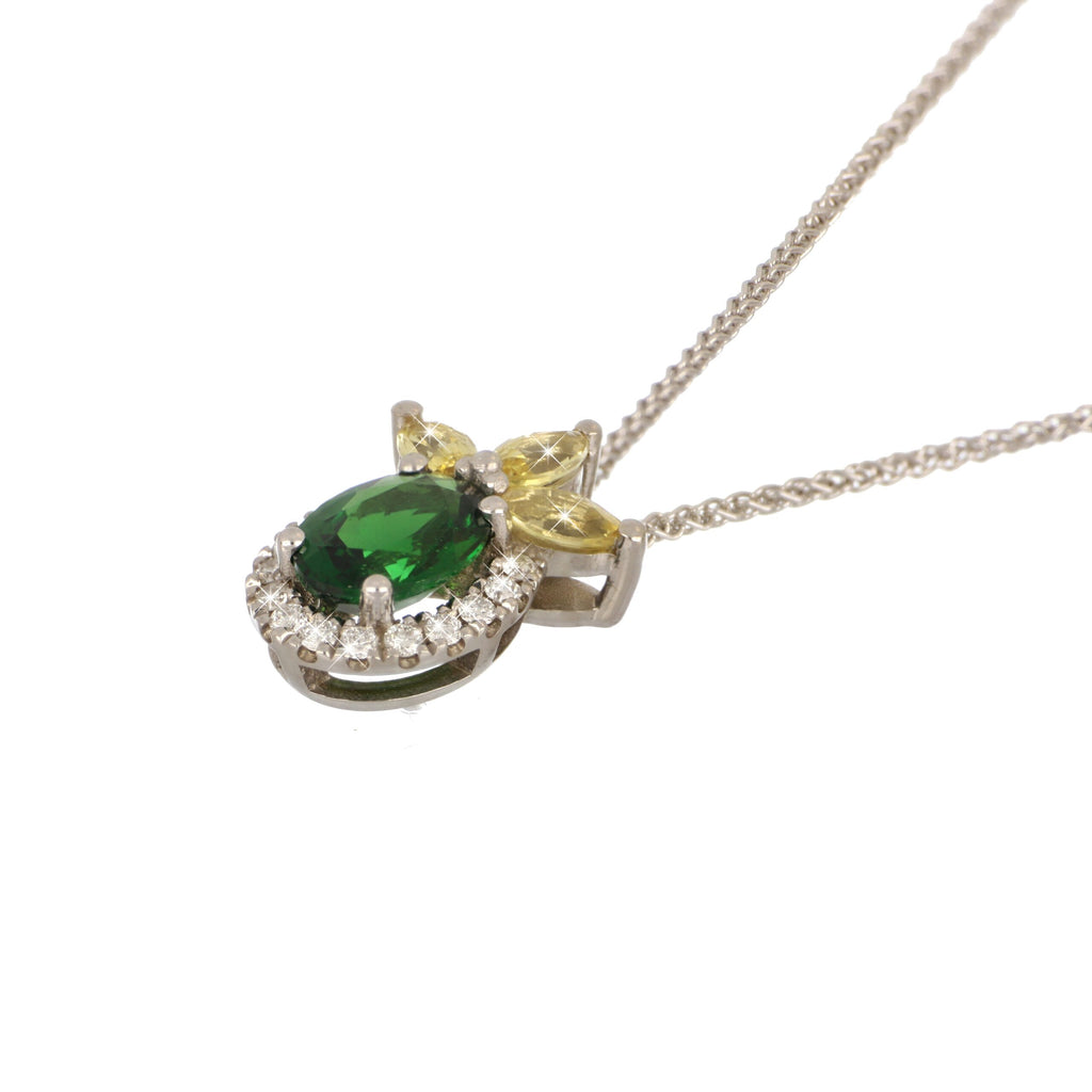 Tsavorite, Yellow Sapphire and Diamond Pendant in White Gold image 1