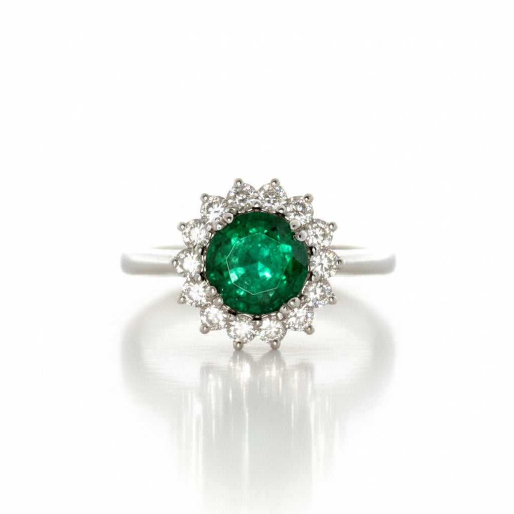 Emerald and Diamond Ring in White Gold