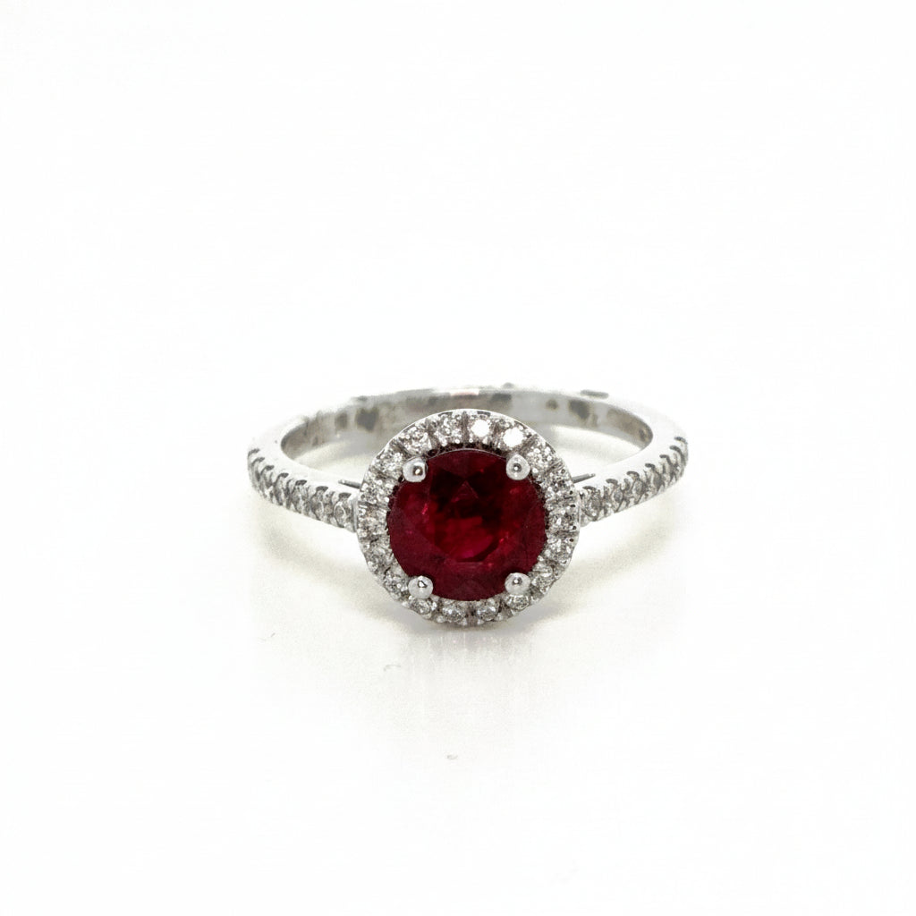 Ruby and Diamond Ring in White Gold