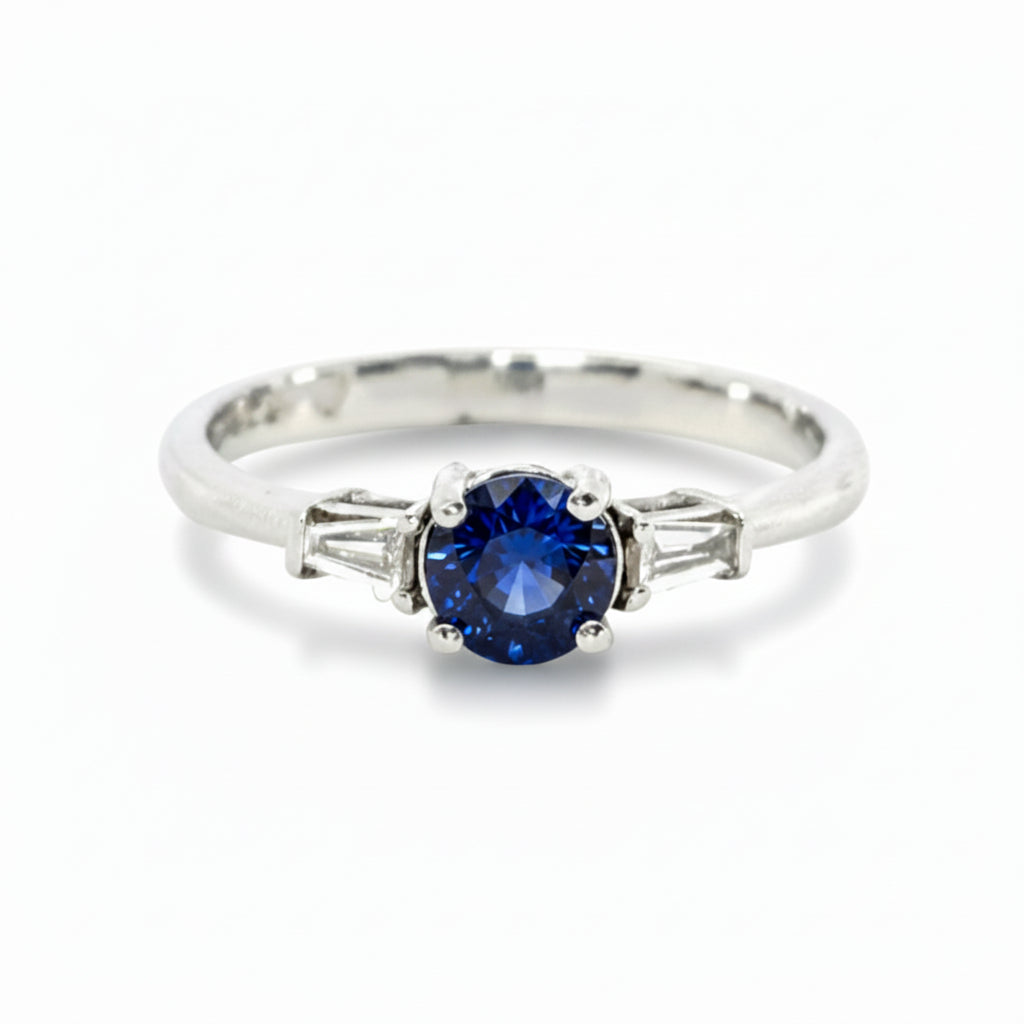 Sapphire and Diamond Trilogy Ring in White Gold