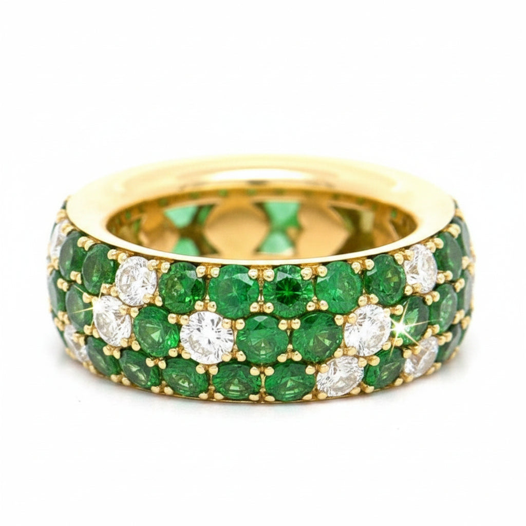Tsavorite and Diamond ring in Yellow Gold