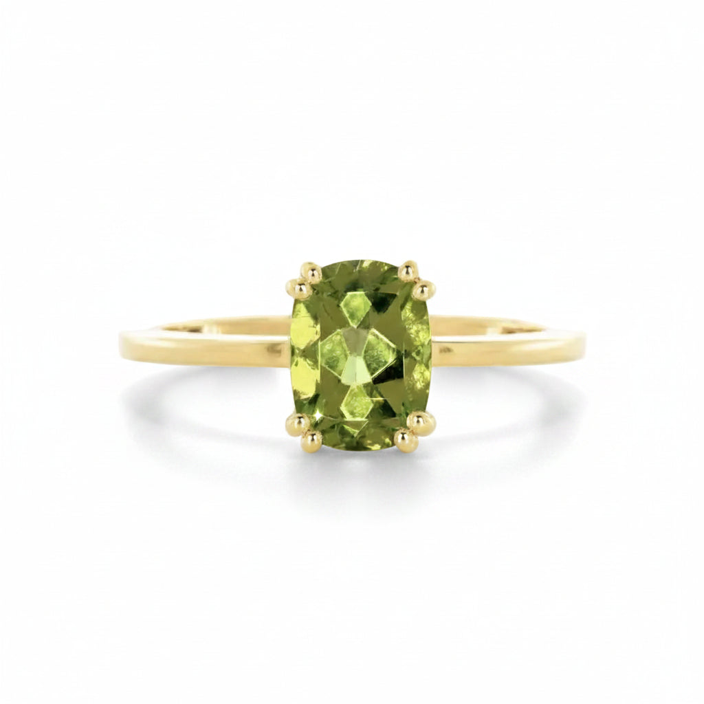Cushion-cut Peridot Solitaire Ring in Yellow Gold