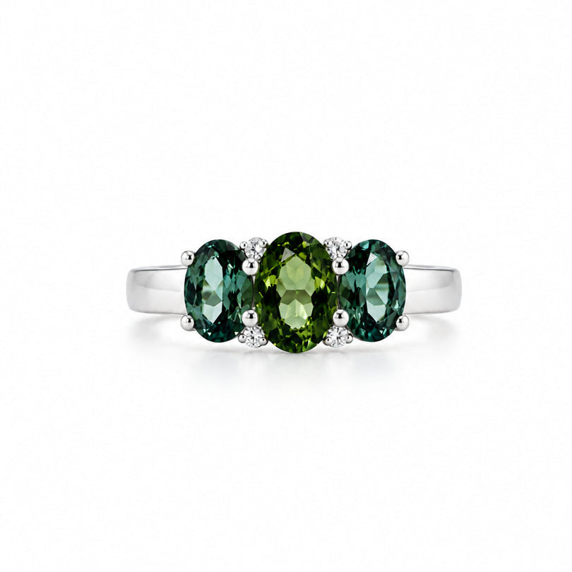 Tourmaline Trilogy Ring in White Gold