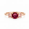 Tourmaline and Morganite Trilogy Ring in Rose Gold