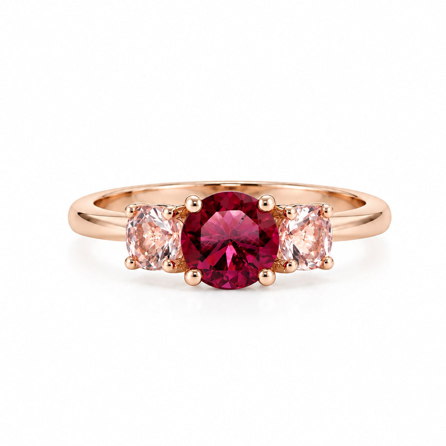 Tourmaline and Morganite Trilogy Ring in Rose Gold