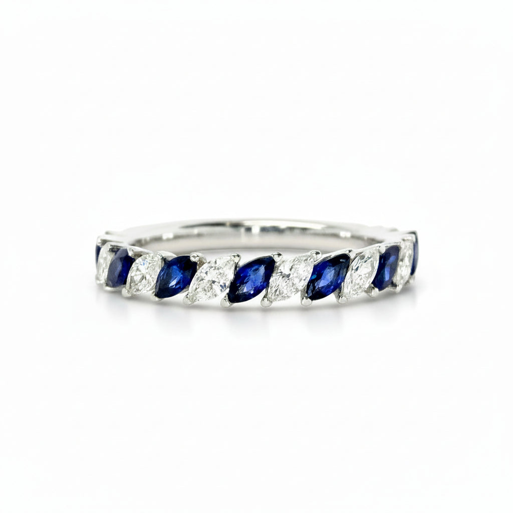 Blue Sapphire and Diamond Ring in White Gold