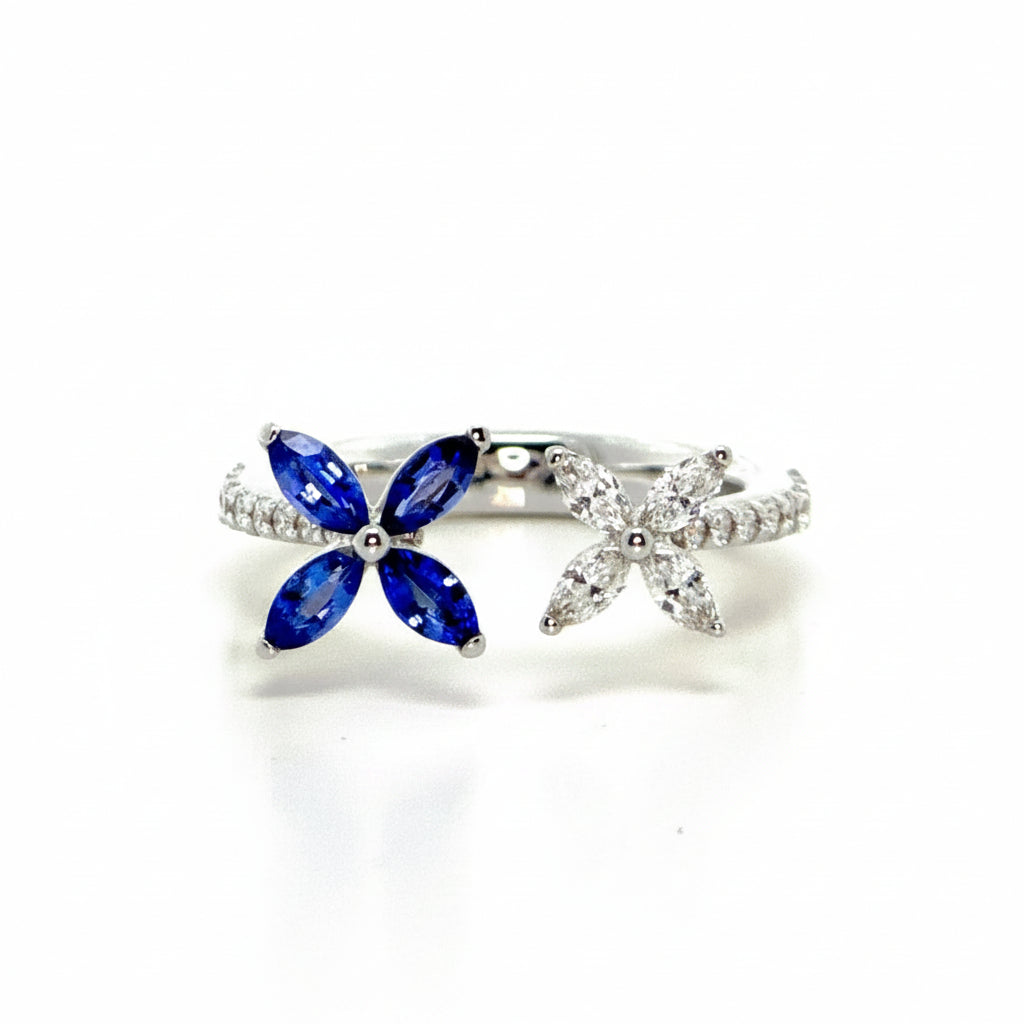 Blue Sapphire and Diamond Ring in White Gold