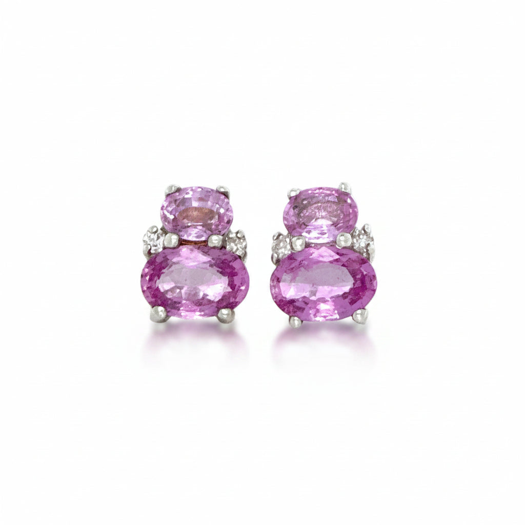 Pink Sapphire and Diamond Studs in White Gold