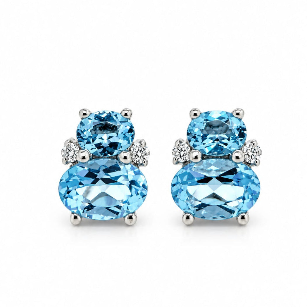 Blue Topaz and Diamond Earrings in White Gold