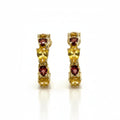 Garnet and Citrine Hoop Studs in Gold