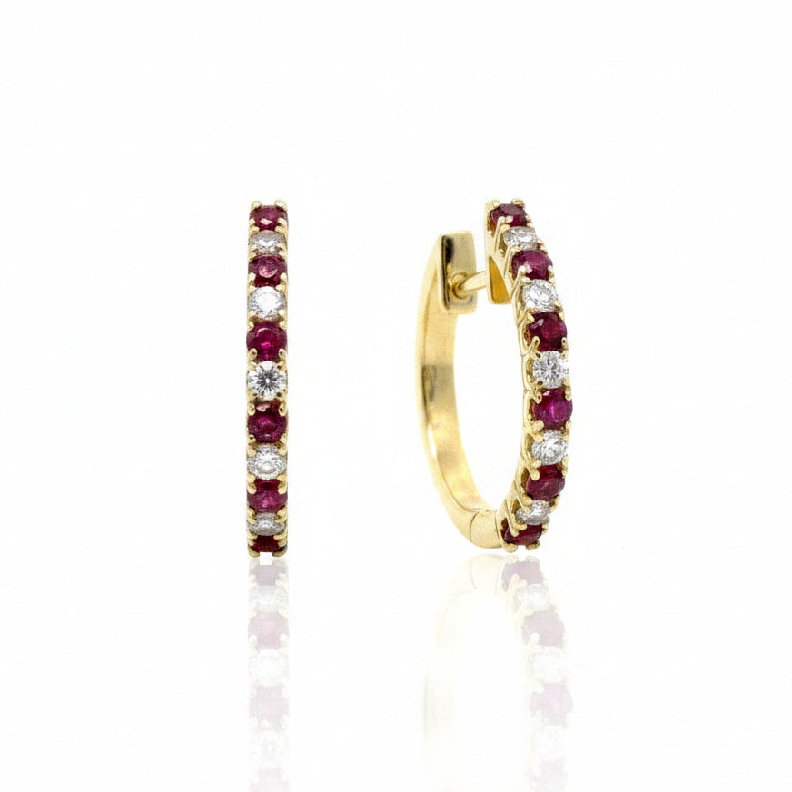Ruby Huggies in Yellow Gold