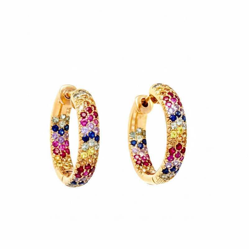 Rainbow Sapphire Hoops In Rose Gold