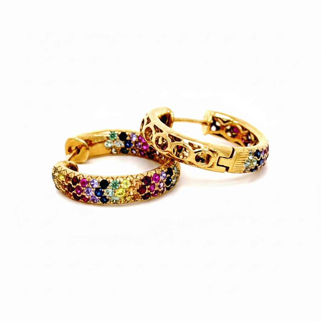 Rainbow Sapphire Hoops In Rose Gold