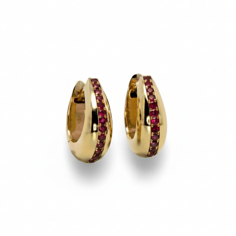 Pavé-set Ruby Hoops in Gold