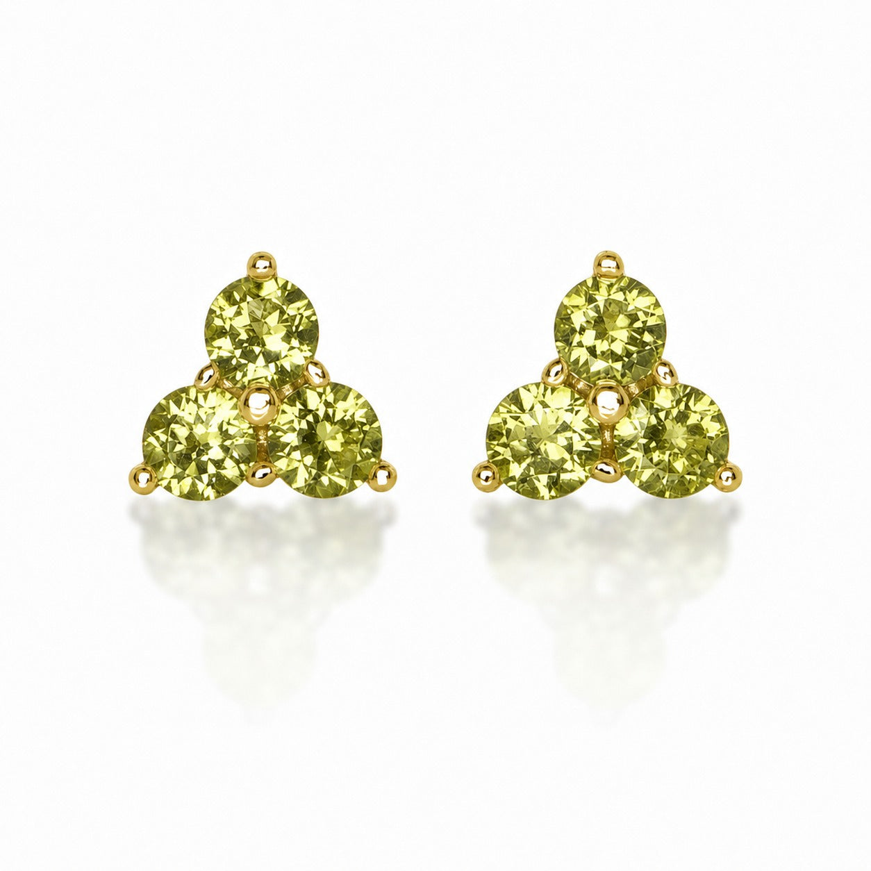 Tri-Peridot Studs in Yellow Gold