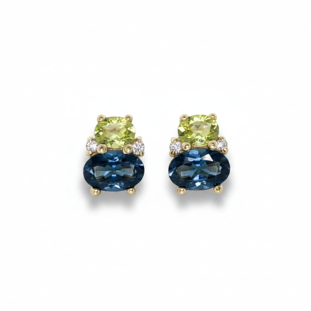 Peridot and London Blue Topaz Earrings in Yellow Gold