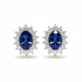 Oval Sapphire and Diamond Halo Earrings in White Gold