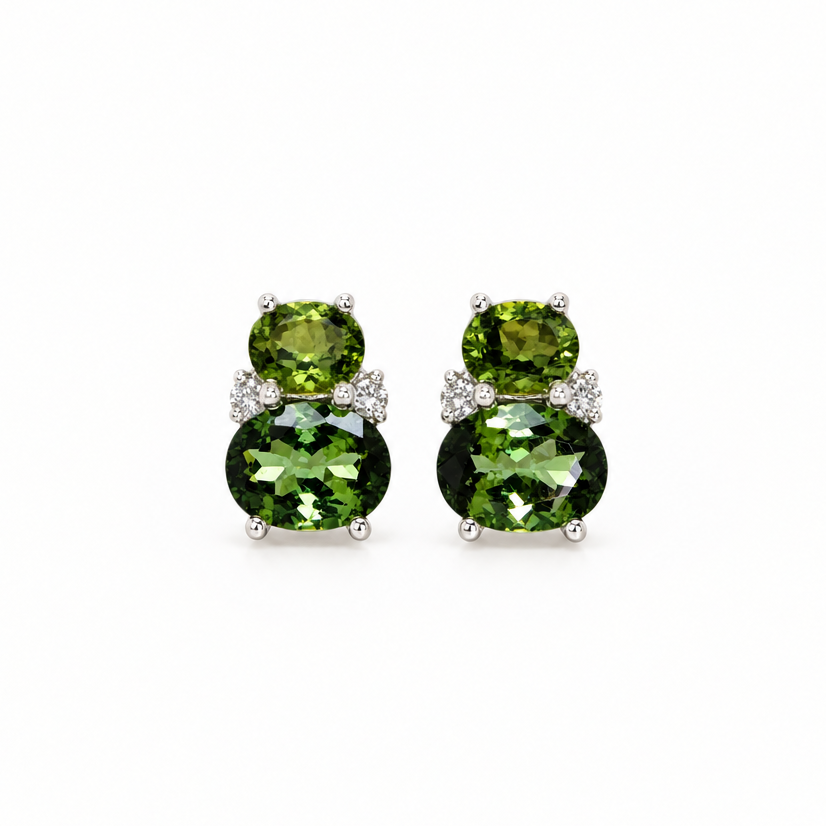 Tourmaline and Diamond Studs in White Gold