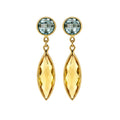 Blue Topaz and Citrine Earrings in Yellow Gold