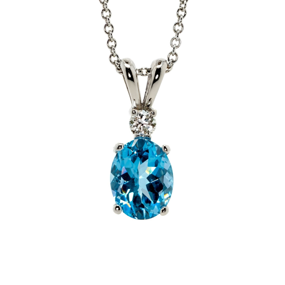 Aquamarine and Diamond Pendant in White Gold