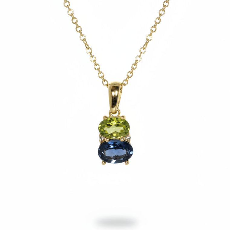 Peridot and London Blue Topaz Pendant in Yellow Gold