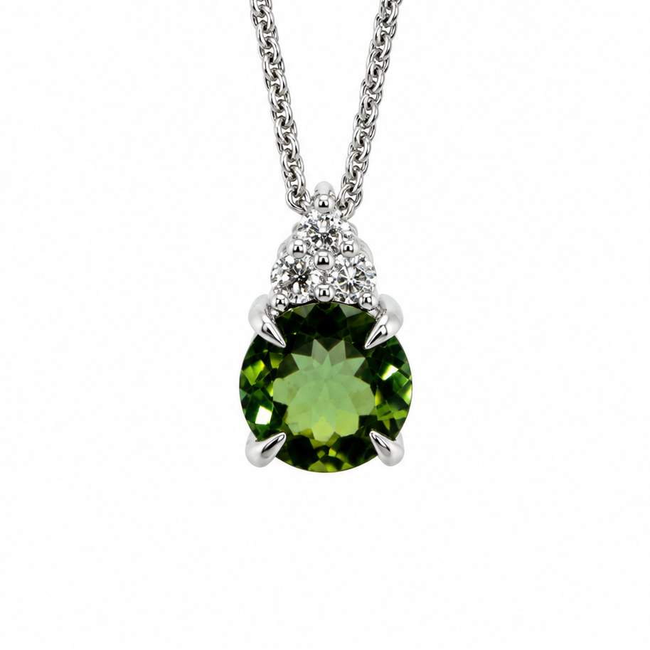Green Tourmaline Pendant in White Gold