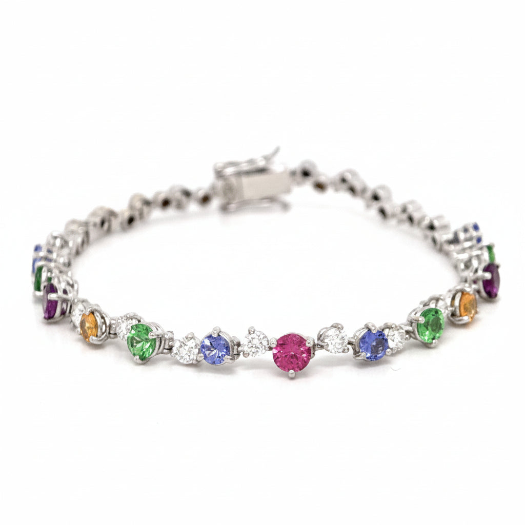 Spessartite, Spinel, Tanzanite, Tsavorite, Garnet and Diamond bracelet in white gold