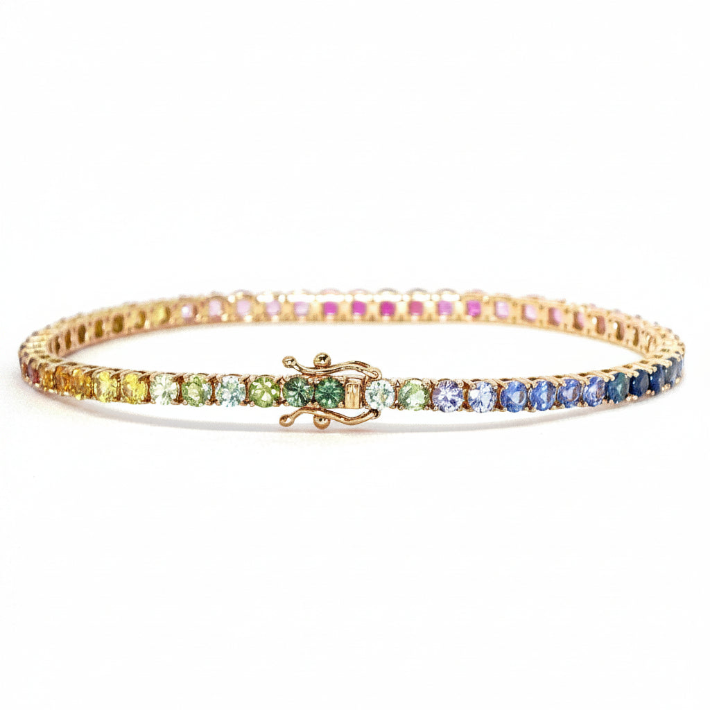Rainbow Sapphire Tennis Bracelet in Rose Gold