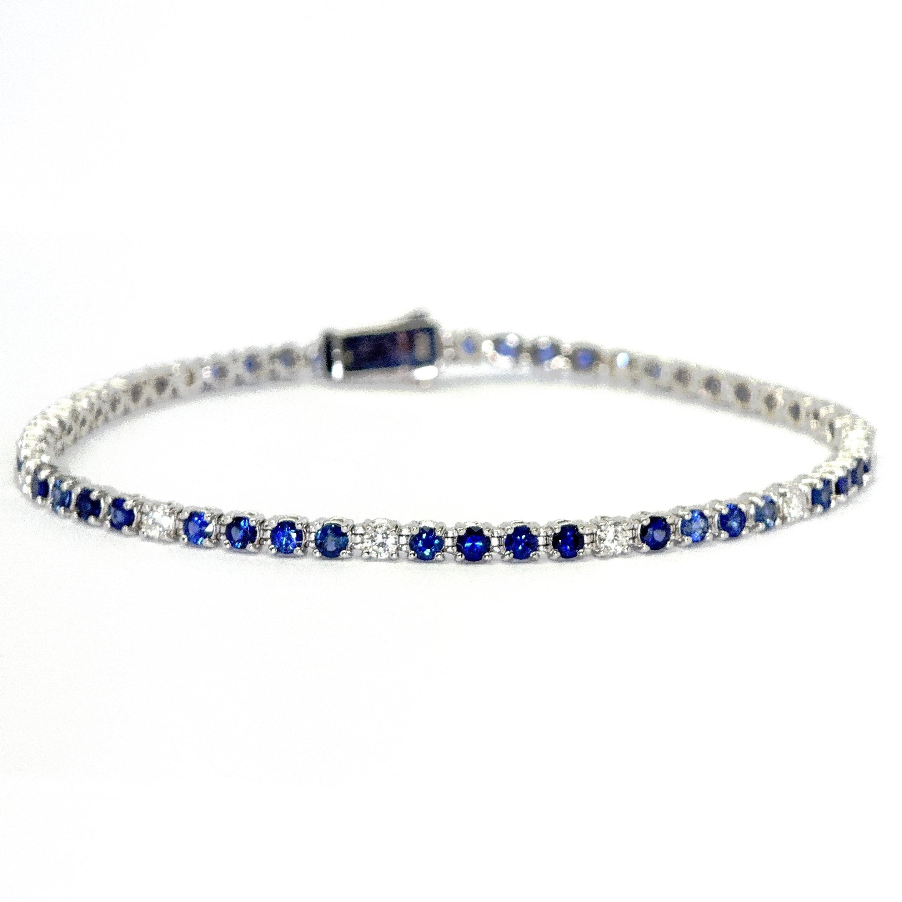 Sapphire and Diamond Tennis Bracelet in White Gold