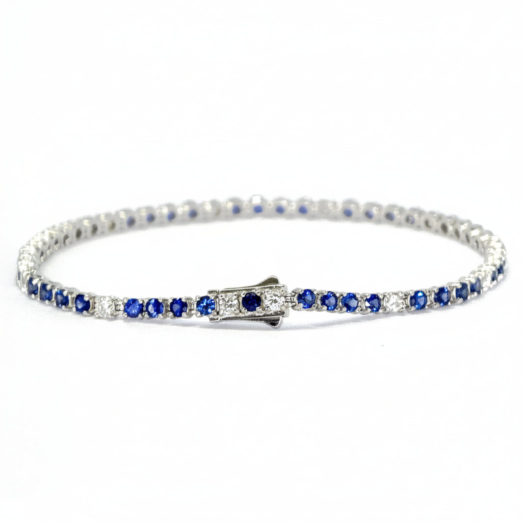 Sapphire and Diamond Tennis Bracelet in White Gold