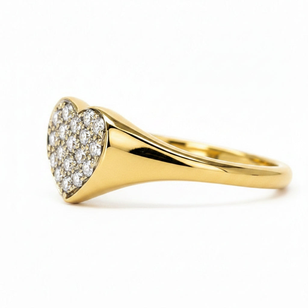 Diamond Heart Signet Ring in Yellow Gold