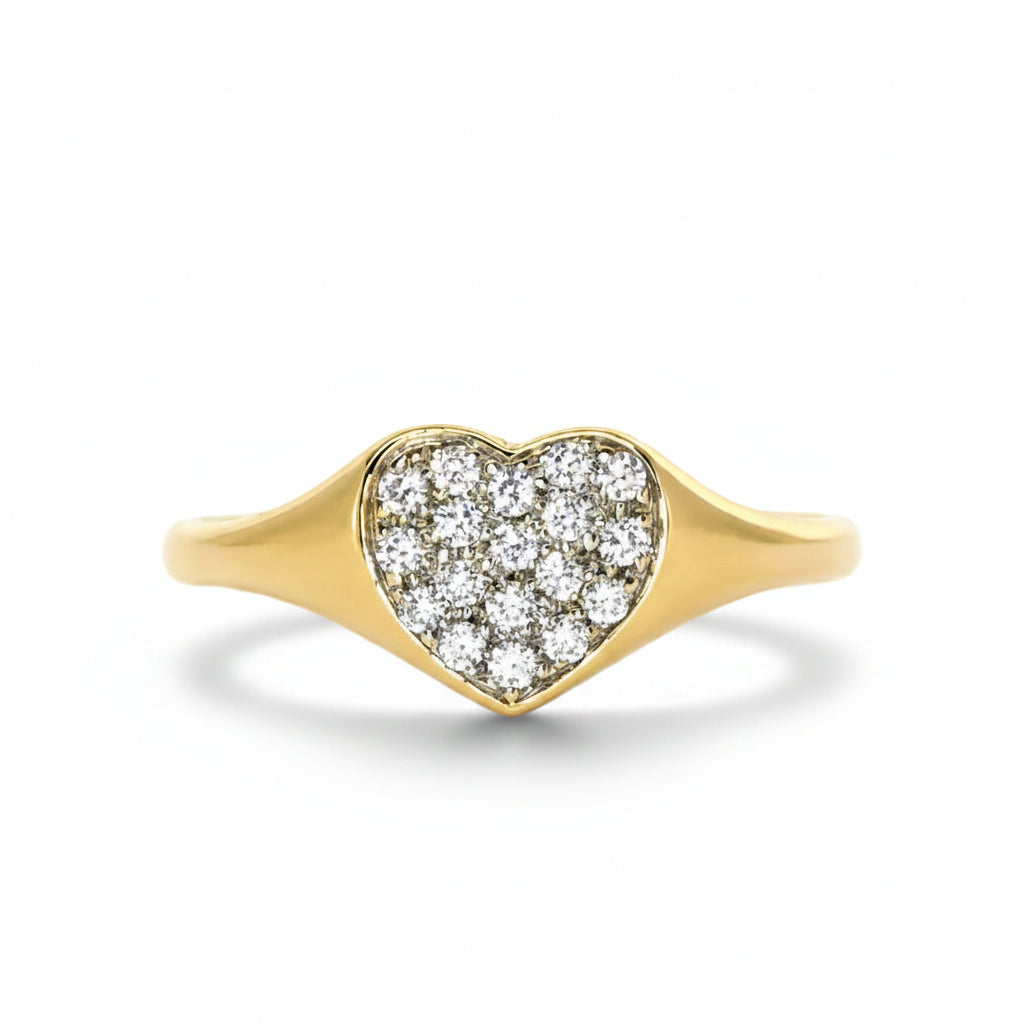 Diamond Heart Signet Ring in Yellow Gold