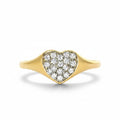 Diamond Heart Signet Ring in Yellow Gold