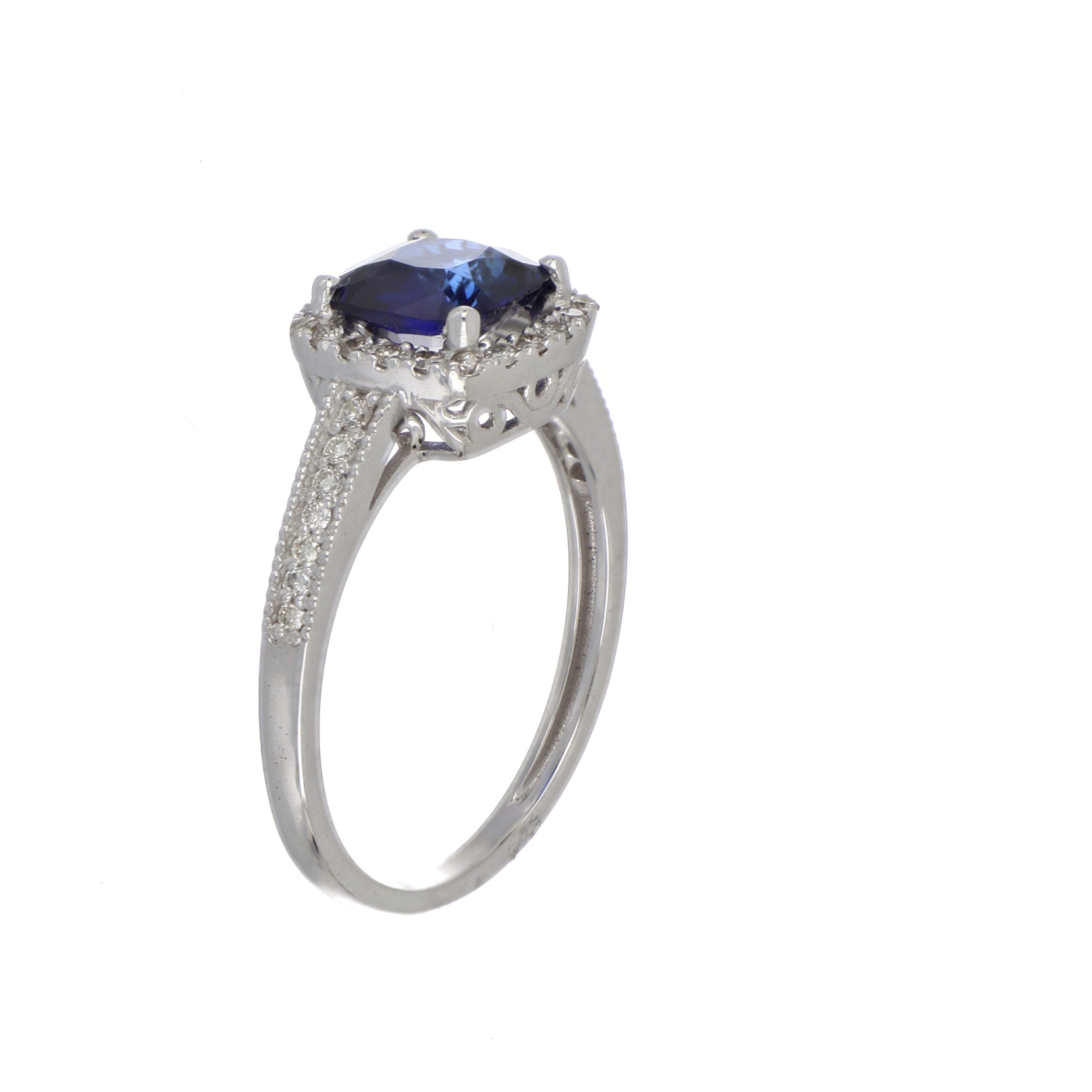 Blue Sapphire and Diamond Ring in White Gold image 1