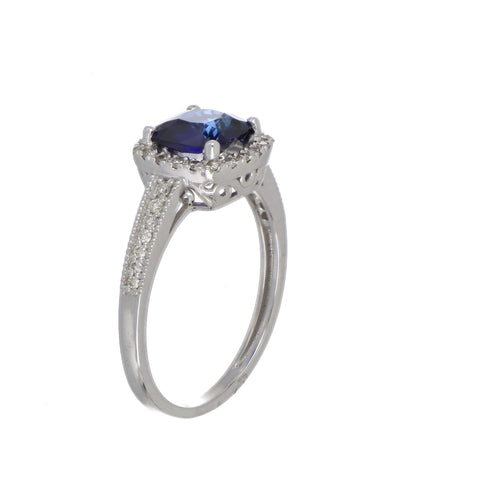 Blue Sapphire and Diamond Ring in White Gold image 1