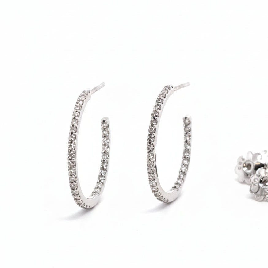 Diamond Hoop Studs in White Gold