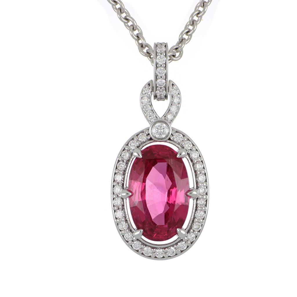Red Spinel and Diamond Pendant in White Gold image 0