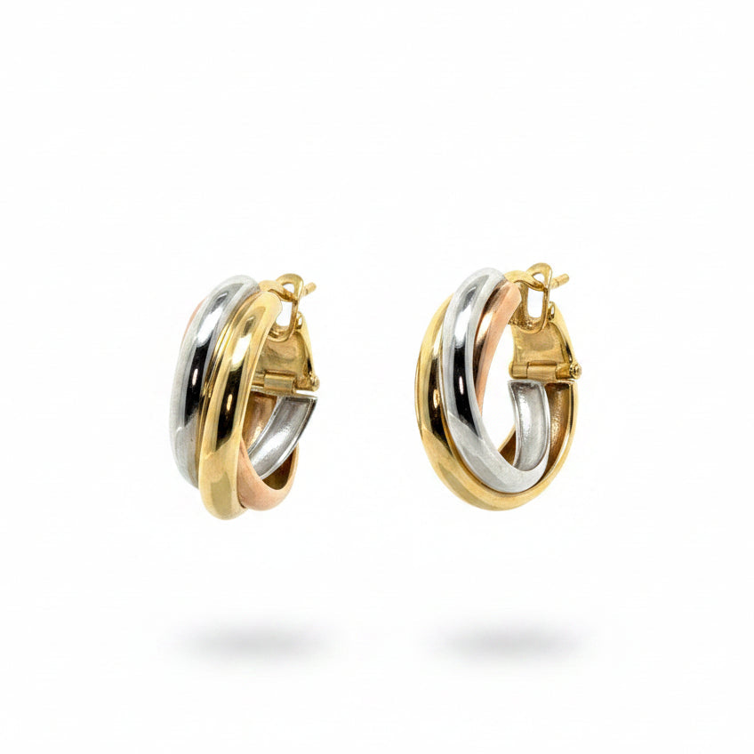 Tri-colour Earrings in Gold