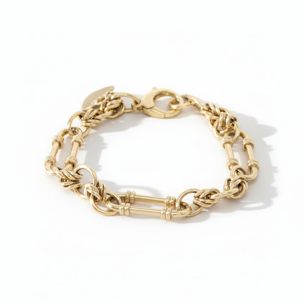 Paperclip and Byzantine link Bracelet in Yellow Gold