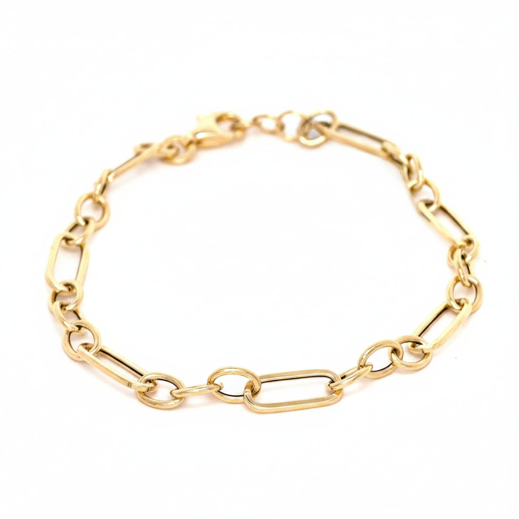 Fancy Cable Figaro Style Bracelet in Yellow Gold