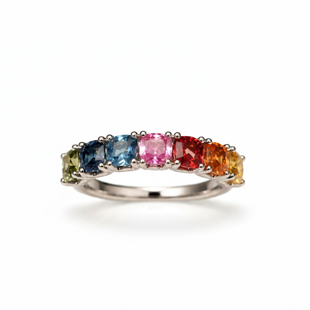 Rainbow Sapphire Half Eternity Ring in Gold