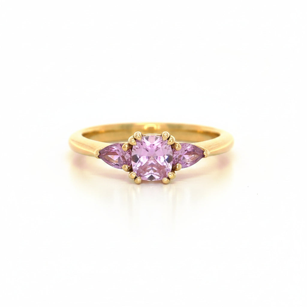 Pink Sapphire Trilogy Ring in Rose Gold