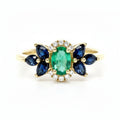 Emerald, Sapphire and Diamond Ring in Yellow Gold