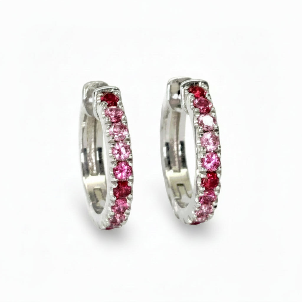 Pink Spinel Huggies in White Gold