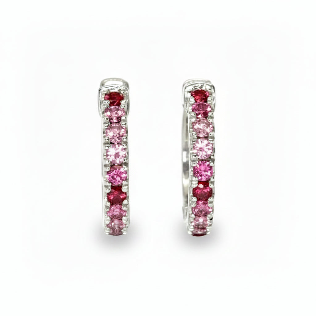 Pink Spinel Huggies in White Gold