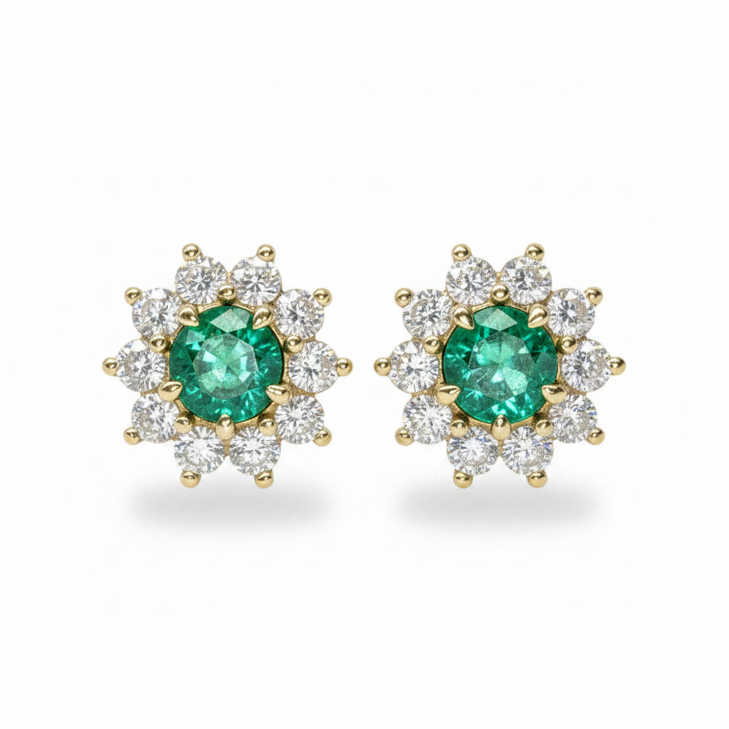 Emerald and Diamond Earrings in Yellow Gold