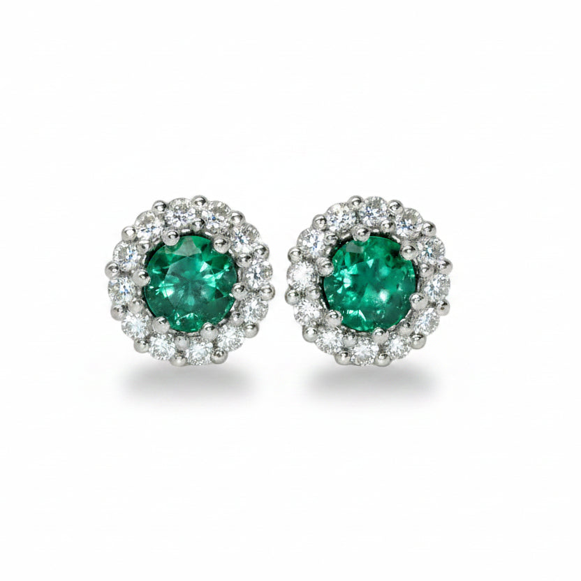 Diamond and Emerald Halo-style Earrings in Gold