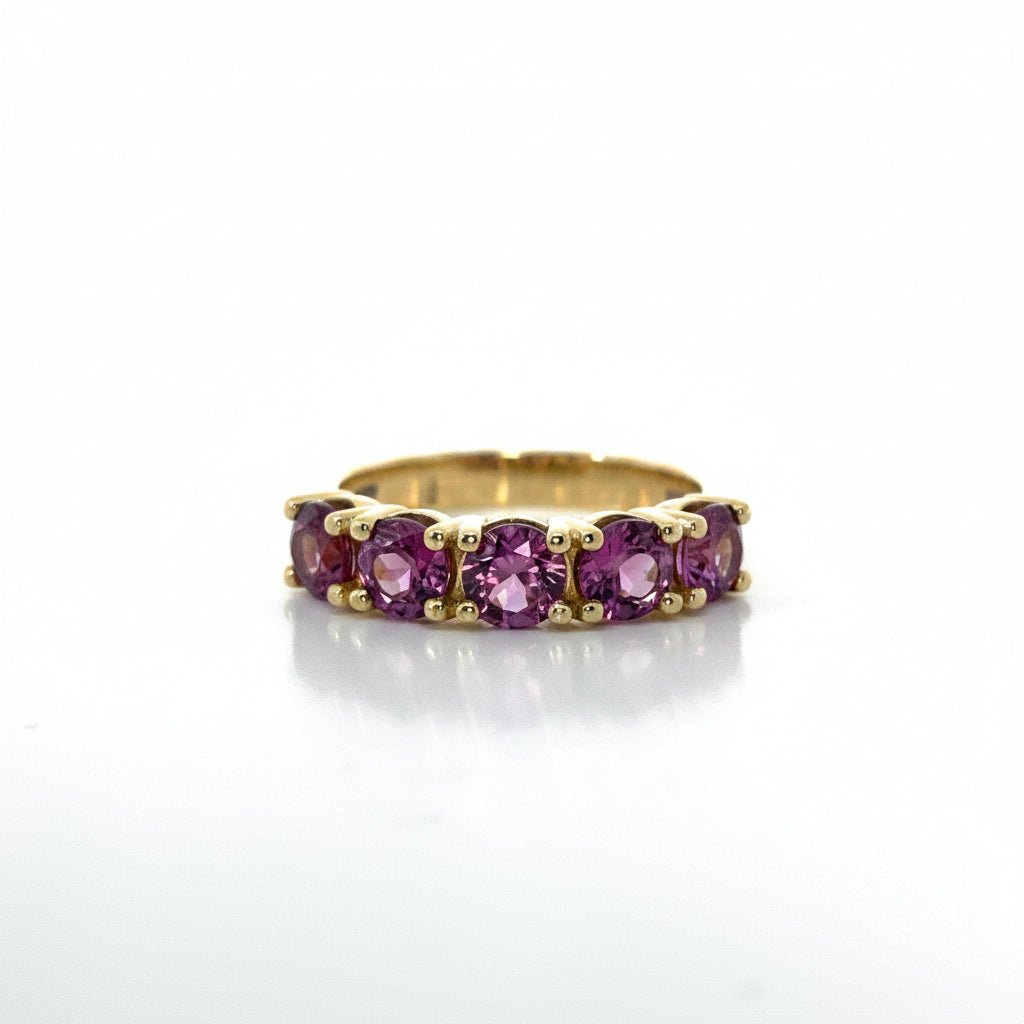 Grape Garnet half eternity ring in yellow gold
