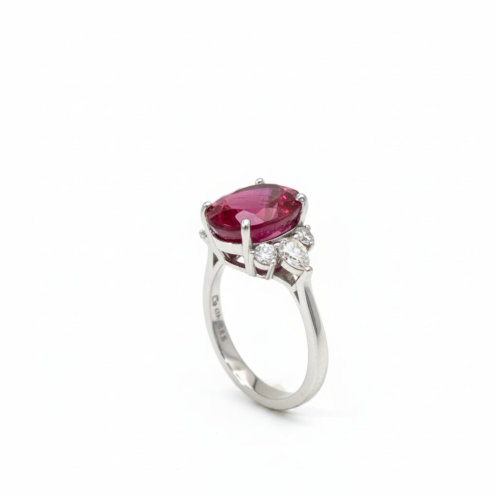 Rubellite Tourmaline and Diamond ring in white gold