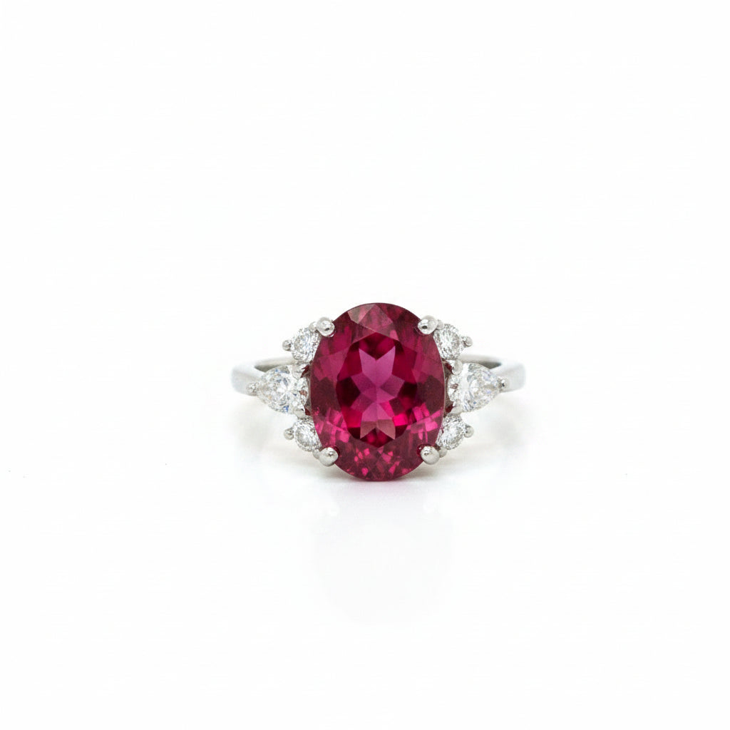 Rubellite Tourmaline and Diamond ring in white gold